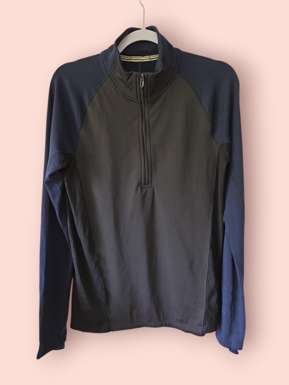 Smartwool Merino Sport Wool 250 Blue Black Half Zip Baselayer Shirt Sweater